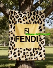 Fendi Leopard Print FF Logo Flannel Sofa Throw Blanket IMG_9470